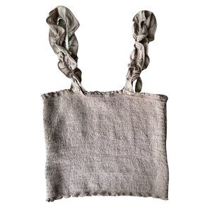 Aerie Jungle Thrills‎ Smocked Tank Top XS Stretch Crop Ruffle Elastic Straps